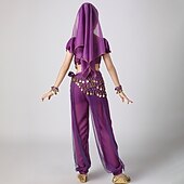 お買い得  キッズ用ダンスウェア-ベリーダンス 上着 スプライシング スパンコール 女の子 性能 訓練 半袖 ポリエステル スパンコール