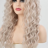 economico Parrucche trendy sintetiche-parrucche sintetiche lunghe ricci per le donne parrucca di repalcement dei capelli dell&#039;onda sciolta rosa bianca riccioli soffici parrucca del partito quotidiano parrucca ondulata lunga parrucche del