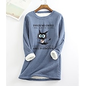 cheap Fleece-Lined Sweatshirts-Women&#039;s Plus Size Pullover Sweatshirt Graphic Warm Fuzzy Sherpa Fleece Long Sleeve Round Neck Crewneck Regular Tops Street Casual Yellow Pink Blue Gray Fall &amp; Winter