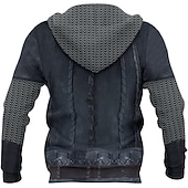 economico Pattern 3D-Per uomo Grafico Armatura Vichingo Felpa con Cappuccio Felpe con cappuccio Felpa Vintage Designer Abbigliamento Sportivo Casual Manica Lunga Con Cappuccio Casuale Quotidiano Ferie Nero Rosa Verde