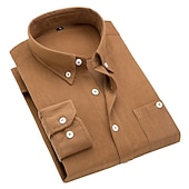 cheap Men's Button Up Shirts-Men's Dress Shirt Button Down Shirt Collared Shirt Corduroy Shirt Plain Party Hiking Blue Wine Sea Blue Black Long Sleeve Turndown Winter Clothing Apparel Warm