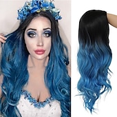 economico Parrucche trendy sintetiche-ombre verdi lunghe ondulate ricci parrucche per le donne verde scuro parrucche sintetiche dei capelli radici scure dei capelli delle donne parrucca piena cosplay festa di natale parrucche uso