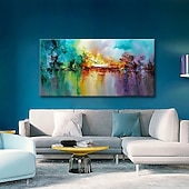 abordables Peintures Abstraites-grande taille peinture à l'huile 100% fait main peint à la main art mural sur toile coloré lac abstrait floraison feux d'artifice décoration de la maison décor toile roulée pas de cadre non étiré