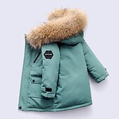 voordelige Jongens dons- en pufferjack-Kinderen Jongens Dons bovenkleding Effen Kleur Lange mouw jas Buiten leuke Style Aanbiddelijk Groen Zwart Rood Winter Herfst 7-13 jaar