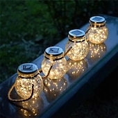 abordables Luces de cuerda solar-Luces solares para tarros de grietas, bola colgante de cristal, linternas solares led, lámpara solar de los deseos, lámpara impermeable para exteriores, decoración de jardín, luces de árbol, fiesta de
