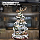 billiga Klistermärke-jul fönster klistermärken träd vinter girlander fönster klistermärken heminredning kristall träd jultomten snögubbe roterande skulptur dekorationer avtagbar pasta