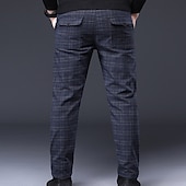 cheap Chinos-Men's Fleece Pants Trousers Winter Pants Chinos Plaid Dress Pants Pocket Elastic Waist Plaid Comfort Soft Daily Holiday Going out Streetwear Classic Style Black Grey Micro-elastic