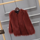 abordables Vestes et manteaux pour filles-Manteau en fausse fourrure Bébé Fille Couleur unie Actif Ecole Polyester Manteau Vêtements d&#039;extérieur 7-13 ans Hiver Biège