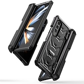 cheap Samsung Cases-Phone Case For Samsung Galaxy Z Fold 5 Z Fold 4 Z Fold 3 Bumper Frame Pencil Holder Magnetic Flip Solid Colored Silica Gel