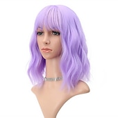 baratos Perucas de festa-Peruca Curta Loiro com Mechas Rosas Perucas com Franja Peruca Bob Cacheada e Ondulada Sintética com Comprimento até os Ombros para Meninas Fantasias de Halloween e Festas de Cosplay
