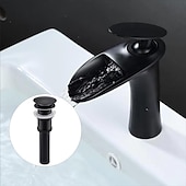 voordelige Klassiek-waterval badkamer wastafel mengkraan, mono wastafel enkele handgreep wastafelkranen met warme en koude slang monobloc vat water messing kraan badrandcombinaties