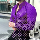 economico Geometrica-Per uomo A pois Geometrica Camicia Camicia con bottoni Manica lunga Di tendenza Originale Informale Esterno Giornaliero Primavera &amp; Autunno Collo ripiegabile Stampa Bottone giù Giallo Viola Arancione