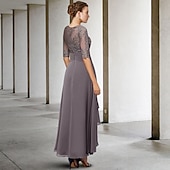 voordelige Vloerlengte-A-Line Moeder van de Bruid Jurk Bruiloft Gast Elegante Plus Size Hoge Lage V Hals Asymmetrische Enkel Lengte Chiffon Kant Halve Mouw Met Beading Applicaties 2025 gratis maatwerk