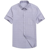 economico Camicie eleganti da uomo-Per uomo Camicie Camicia non stirabile A quadri / A righe / Chevron Matrimonio Blu Grigio Azzurro Manica corta Collo ripiegabile Estate Primavera Abbigliamento