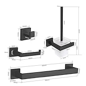 お買い得  浴室用アクセサリーセット-Bathroom Accessory Set 4 Piece Stainless Steel,Wall Mounted Towel Bar,Toilet Paper Holder,Toilet Brush Holder and Robe Hook,Bathroom Hardware Set(Black/Golden/Chrome/Brushed Nickel)