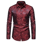 cheap Men&#039;s Tuxedo Shirts-Men&#039;s Prom Shirt Satin Silk Shirt Graphic Wedding Party Silver Black Wine Navy Blue Long Sleeve Turndown Clothing Apparel Button-Down