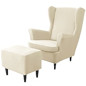 billiga Fåtöljskydd och armlöst stoltäckning-vingstolsöverdrag set vinrött stretch wingback stol överdrag och ottomansk överdrag, sammet wing rygg stolsöverdrag maskintvättbar fåtölj stolsöverdrag för strandmon stol
