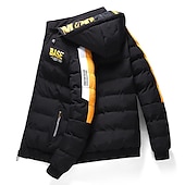 baratos Blusões e Parkas para Homem-Homens Casaco puffer Casaco com capuz Acolchoado Zíper Bolsos Imprimir Esportes Padrão Exterior Casual / Diário Inverno Letra Preto Amarelo Vermelho cáqui Casaco puffer