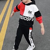 voordelige Sets-2-delig Kinderen Jongens Hoodie &amp; shorts Kledingset Kleding Brief Lange mouw Katoen Set Buiten Modieus Dagelijks Winter Herfst 7-13 jaar blauw Rood
