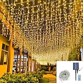 cheap Solar String Lights-Elegant Wedding Reception Party Icicle String Lights Christmas Lights Outdoor Decorations 3x0.8m Solar LED Garland Curtain Light Outdoor Indoor 8 Modes With Remote For Party Wedding