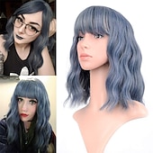 baratos Perucas de festa-Peruca Curta Loiro com Mechas Rosas Perucas com Franja Peruca Bob Cacheada e Ondulada Sintética com Comprimento até os Ombros para Meninas Fantasias de Halloween e Festas de Cosplay