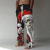 お買い得  面白いクリスマス衣装-クリスマスハワイアンパンツ 男性用 おかしい スカル パンツ 巾着ゴムウエスト カジュアル パーティーイブニングウェア クリスマスパーティー ビーチウェア ストレートレッグパンツ 3Dプリント ブラック ブルー グリーン