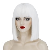 economico Parrucche di Carnevale-parrucca rossa delle donne breve parrucca bob rossa con la frangetta aspetto naturale parrucca sintetica morbida parrucca carina festa cosplay halloween parrucche da 12 pollici festa di natale