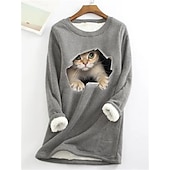 levne Mikiny a mikiny-dámská mikina plus size pulovr kočka street ležérní teddy sherpa fleece kulatý výstřih top s dlouhým rukávem mikroelastický pad &amp;amp; zimní comfrt prodyšná měkká tkanina