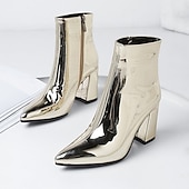 baratos Botas de tornozelo-Mulheres Botas Botas Metálicas Botas de salto Ao ar livre Escritório Diário Cor Sólida Forrada com Fleece Botas Botas Tornozelo Inverno Salto de bloco Salto Robusto Dedo Apontado Casual Minimalismo