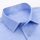 economico Camicie eleganti da uomo-Per uomo Camicie Camicia non stirabile A quadri / A righe / Chevron Matrimonio Blu Grigio Azzurro Manica corta Collo ripiegabile Estate Primavera Abbigliamento
