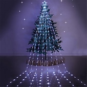 abordables Bandes de vacances-Guirlandes Lumineuses en Étoile pour Décorations Extérieures 9X2M 180LED Lumières de Fée Arbre Cascade avec Étoile Supérieure Pour Guirlande Fête de Jardin Vacances Noël Lumière Colorée AC220V Prise