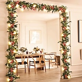 お買い得  電池式-クリスマスレッドベリーガーランドライト ledフェアリーストリングライト 5m-50leds 3m-30leds クリスマスデコレーション リモートコントロール バッテリー駆動 8モード 屋外防水ホリデーライト 誕生日パーティーの装飾