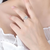 economico Anello di Nozze-Anello Matrimonio geometrico Argento Strass Argento sterling S925 Cuori Moda Semplice Lusso 1 pc / Per donna / Anello aperto / Orecchino singolo / Anello regolabile