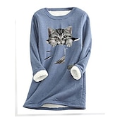 levne Mikiny a mikiny-dámská mikina plus size pulovr kočka street ležérní teddy sherpa fleece kulatý výstřih top s dlouhým rukávem mikroelastický pad &amp;amp; zimní comfrt prodyšná měkká tkanina