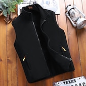 Недорогие Жилетки-Муж. Флисовый жилет Флис Жилет На каждый день На выход фестиваль Спорт Классический Наступила зима Молния Карман Полиэстер Сохраняет тепло Однотонный Молния Воротник-стойка Стандартный