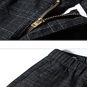 cheap Chinos-Men's Fleece Pants Trousers Winter Pants Chinos Plaid Dress Pants Pocket Elastic Waist Plaid Comfort Soft Daily Holiday Going out Streetwear Classic Style Black Grey Micro-elastic