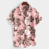 preiswerte Tropische Pflanzen-Herren Kokosnussbaum Palme Tropische Pflanzen Hemd Hawaiihemd Sommerhemd Aloha-Shirt Kurzarm Hemd Kragen Hawaiianisch Designer Brautkleider schlicht Outdoor Strasse Täglich Weiß Hellgrün Rosa S M L