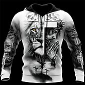 abordables sudaderas con capucha 3d para hombre-Hombre León Caballeros templarios Sudadera Sudaderas Sudadera Con Capucha Manga Larga Sudadera con capucha Con Capucha Ropa de calle Impresión 3D Diario Deportes Gris Estampado Primavera &amp; Otoño
