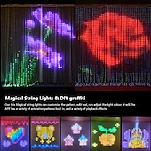 cheap Plug String Lights-Smart RGB LED Christmas Curtain Lights with Bluetooth APP Control  3X3m 2X2m 1X1m LED Fairy String Lights DIY Picture Display for Party Holiday Garland Window Decoration
