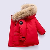 voordelige Jongens dons- en pufferjack-Kinderen Jongens Dons bovenkleding Effen Kleur Lange mouw jas Buiten leuke Style Aanbiddelijk Groen Zwart Rood Winter Herfst 7-13 jaar