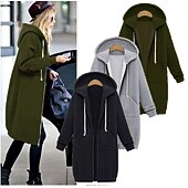 baratos Moletons e moletons-camisas de lã femininas com zíper moletom com capuz jaqueta de lã vintage streetwear confortável lã cor sólida moletom casual de rua com zíper bolso frontal com cordão manga comprida preto cinza claro