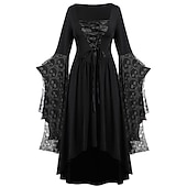abordables Conjuntos-Conjuntos con vestido medieval con mangas acampanadas de encaje tatuaje gargantilla collar 2 piezas retro vintage punk estilo gótico brujas trajes mujer cosplay disfraz carnaval fiesta casual diario
