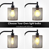 economico lampada da tavolo e da terra-lampada da terra industriale per soggiorno, lampada da terra con paralume in rete di ferro sospesa, lampadina led 8w, lampada da terra alta con interruttore a pedale per camera da letto, nero