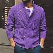 levne pánský svetr cardigan-Pánské Svetr Cardigan Rýhovaný Plést Zkrácené Pletený Královna Anna protažení Moderní soudobé Denní nošení Jdeme ven Oblečení Jaro &amp; podzim Černá Fialová M L XL