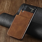お買い得  サムスン用ケース-電話 ケース 用途 サムスンのギャラクシー Zフリップ7 Z Flip 5 Z Flip 4 Z Flip 3 バックカバー バンパーフレーム 耐埃 カードホルダースロット ソリッド PUレザー