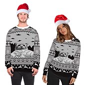 abordables Sudaderas y sudaderas con capucha divertidas-Papá Noel Gato Hombre de pan de jengibre Suéter de navidad Sudadera Hombre Mujer Navidad Navidad Carnaval Mascarada Nochebuena Adultos Fiesta Navidad Poliéster Cima