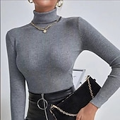 voordelige Effen kleuren-Dames Trui Basic Casual Effen Kleur Geribd Coltrui Gebreid Dun Lange mouw breien Dagelijks Zwart Wit Herfst Winter