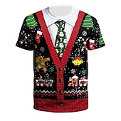 abordables Costume de Noël-T-shirts de Noël pour hommes, costume de Noël 3D, imprimés graphiques de dessins animés, col rond, blanc + rouge, rouge + vert armée + blanc, vert, noir, rose, impression 3D, vêtements d&#039;extérieur à