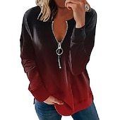 cheap Art&amp;Design Tops-Women&#039;s Hoodie Graphic Color Gradient Printing Streetwear Basic Long Sleeve Round Neck Crewneck Daily Sports Zip Up Gradient - red Gradient - blue Gradient - wine red Gradient - Purple Gradient