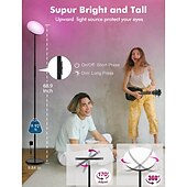ieftine lampă de masă și podea-Lampa de podea inteligentă rgb funcționează cu Alexa google home, telecomandă wifi, lampă modernă înaltă, culoare super luminoasă de 2000 lm, reglabilă pentru sufragerie, dormitor (negru)